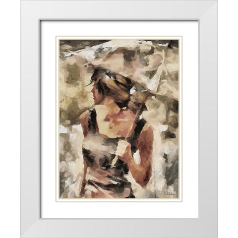 Girl with Brown Umbrella White Modern Wood Framed Art Print with Double Matting by Medeiros, Celito