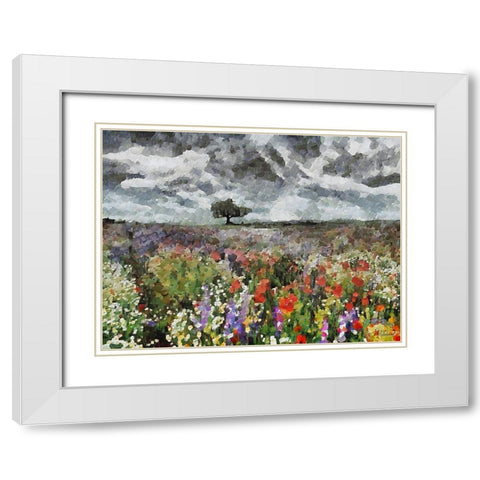 Colorful Meadow with Black and White Sky II White Modern Wood Framed Art Print with Double Matting by Medeiros, Celito