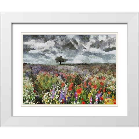 Colorful Meadow with Black and White Sky II White Modern Wood Framed Art Print with Double Matting by Medeiros, Celito