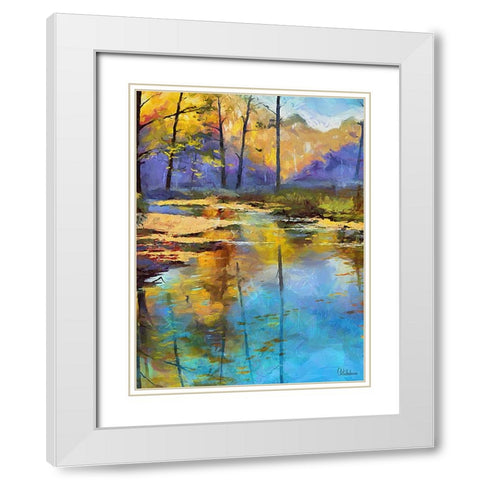 Light Blue Lake in Forest White Modern Wood Framed Art Print with Double Matting by Medeiros, Celito