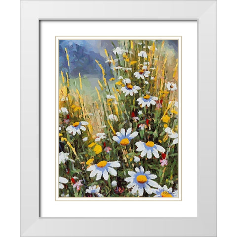 Many White Daisies II White Modern Wood Framed Art Print with Double Matting by Medeiros, Celito