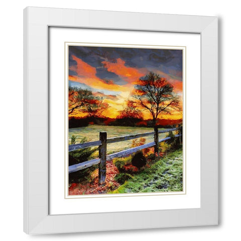 Sunset over the Pond behing the Fence White Modern Wood Framed Art Print with Double Matting by Medeiros, Celito
