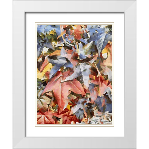 Colorful Autumn Leaves White Modern Wood Framed Art Print with Double Matting by Medeiros, Celito