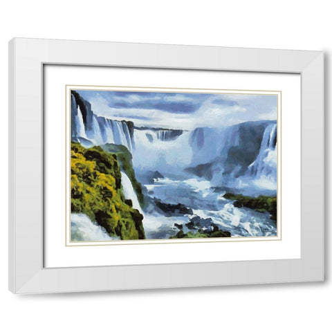 Iguazu Watterfalls V White Modern Wood Framed Art Print with Double Matting by Medeiros, Celito