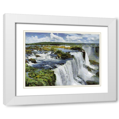 Iguazu Watterfalls VIII White Modern Wood Framed Art Print with Double Matting by Medeiros, Celito