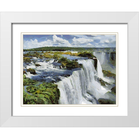 Iguazu Watterfalls VIII White Modern Wood Framed Art Print with Double Matting by Medeiros, Celito
