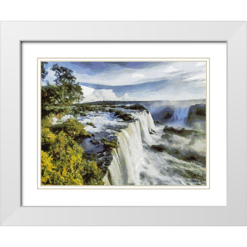 Iguazu Watterfalls IX White Modern Wood Framed Art Print with Double Matting by Medeiros, Celito