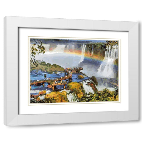 Iguazu Watterfalls XI White Modern Wood Framed Art Print with Double Matting by Medeiros, Celito