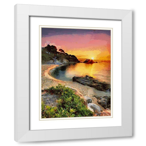 Sunset over the Beach White Modern Wood Framed Art Print with Double Matting by Medeiros, Celito