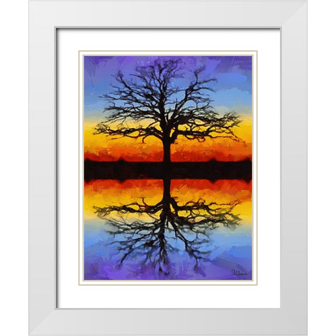 Mirroring Tree White Modern Wood Framed Art Print with Double Matting by Medeiros, Celito