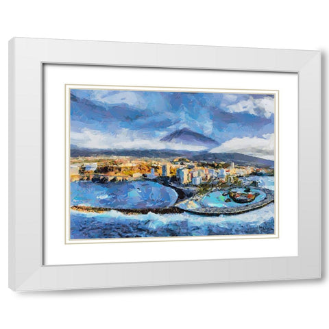 A Bay by a Big Mountain White Modern Wood Framed Art Print with Double Matting by Medeiros, Celito