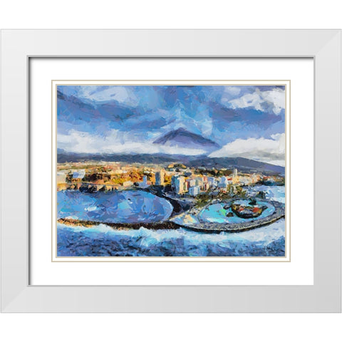 A Bay by a Big Mountain White Modern Wood Framed Art Print with Double Matting by Medeiros, Celito