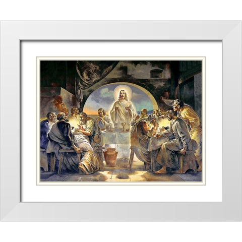 Last Supper White Modern Wood Framed Art Print with Double Matting by Medeiros, Celito