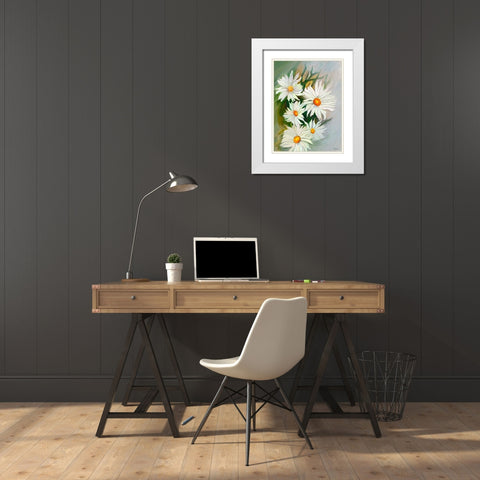 White Daisies White Modern Wood Framed Art Print with Double Matting by Medeiros, Celito