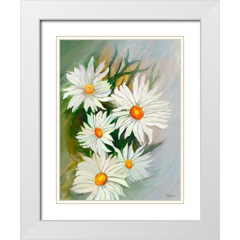 White Daisies White Modern Wood Framed Art Print with Double Matting by Medeiros, Celito