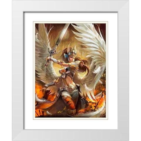 An Angel with sward White Modern Wood Framed Art Print with Double Matting by Medeiros, Celito