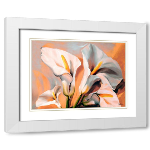 White Flowers White Modern Wood Framed Art Print with Double Matting by Medeiros, Celito