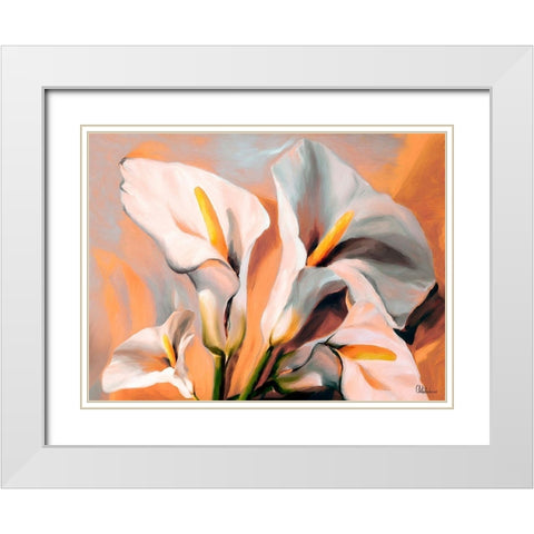 White Flowers White Modern Wood Framed Art Print with Double Matting by Medeiros, Celito