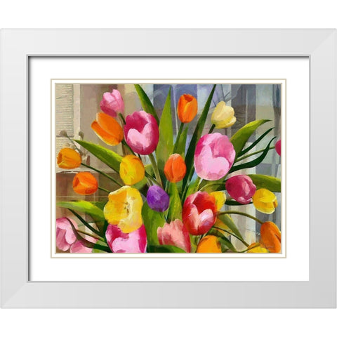 Bouquet of Tulips White Modern Wood Framed Art Print with Double Matting by Medeiros, Celito