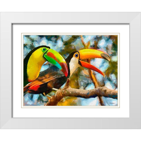 Tucans White Modern Wood Framed Art Print with Double Matting by Medeiros, Celito