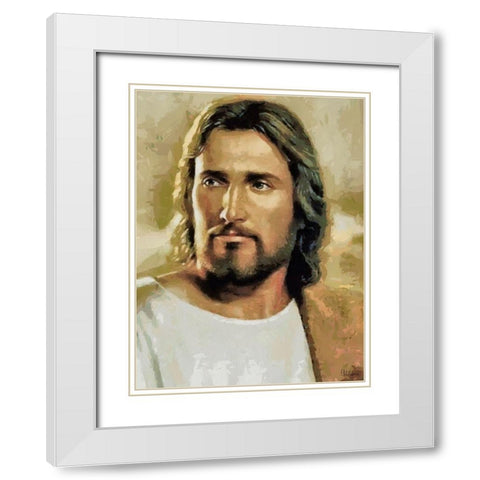 Jesus White Modern Wood Framed Art Print with Double Matting by Medeiros, Celito