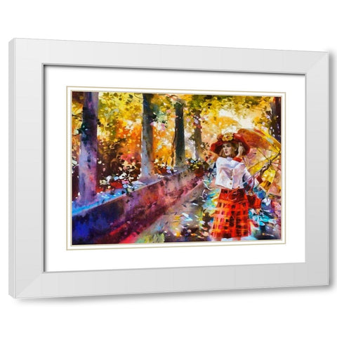 Girl with Umbrella White Modern Wood Framed Art Print with Double Matting by Medeiros, Celito