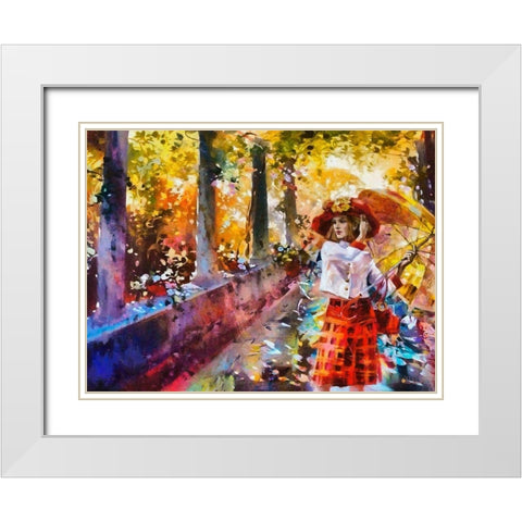 Girl with Umbrella White Modern Wood Framed Art Print with Double Matting by Medeiros, Celito