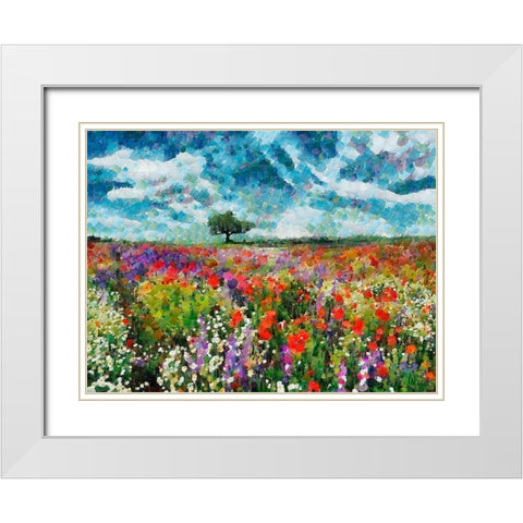 Colorfull Meadow White Modern Wood Framed Art Print with Double Matting by Medeiros, Celito