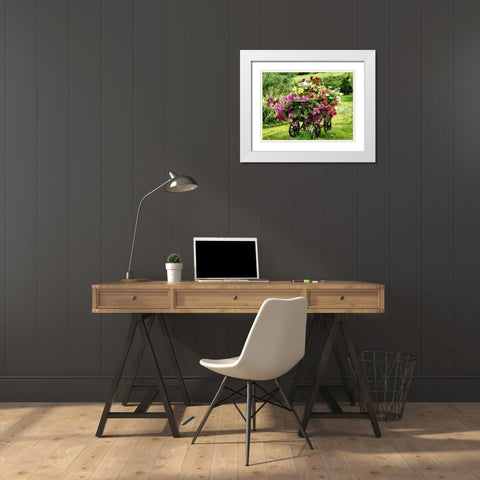 Carriage with Flowers White Modern Wood Framed Art Print with Double Matting by Medeiros, Celito