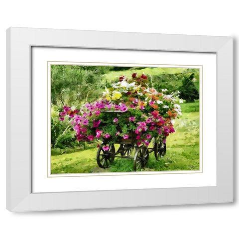 Carriage with Flowers White Modern Wood Framed Art Print with Double Matting by Medeiros, Celito