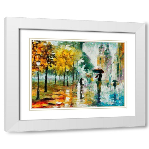 Old Town in the Rain White Modern Wood Framed Art Print with Double Matting by Medeiros, Celito