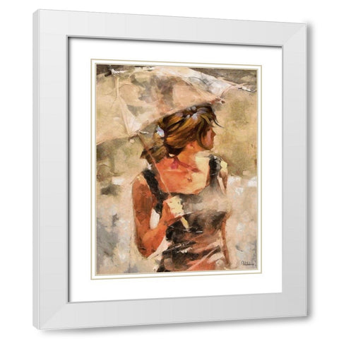 Lady with Umbrella White Modern Wood Framed Art Print with Double Matting by Medeiros, Celito