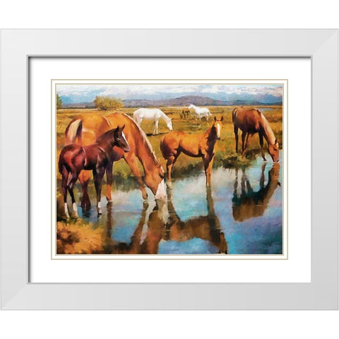 Drinking Horses White Modern Wood Framed Art Print with Double Matting by Medeiros, Celito