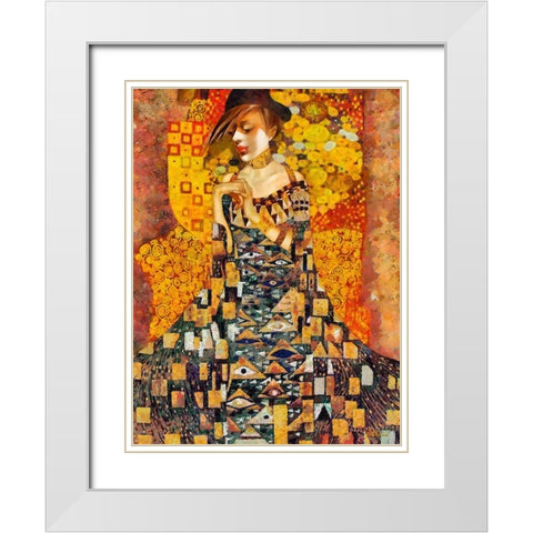 Klimt Inspiration White Modern Wood Framed Art Print with Double Matting by Medeiros, Celito