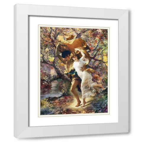 Running Couple White Modern Wood Framed Art Print with Double Matting by Medeiros, Celito