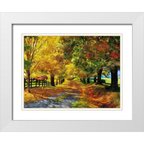 Autumn way with Horse White Modern Wood Framed Art Print with Double Matting by Medeiros, Celito