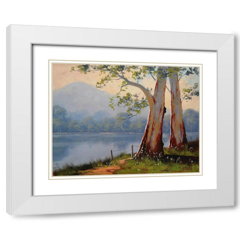 Lake Trees White Modern Wood Framed Art Print with Double Matting by Gercken, Graham