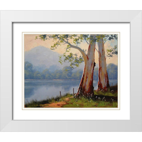 Lake Trees White Modern Wood Framed Art Print with Double Matting by Gercken, Graham