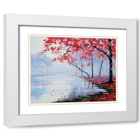 Lake Side Trees White Modern Wood Framed Art Print with Double Matting by Gercken, Graham