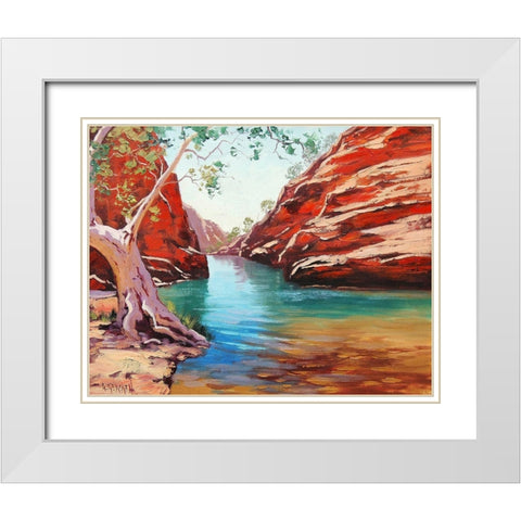 Outback Billabong White Modern Wood Framed Art Print with Double Matting by Gercken, Graham