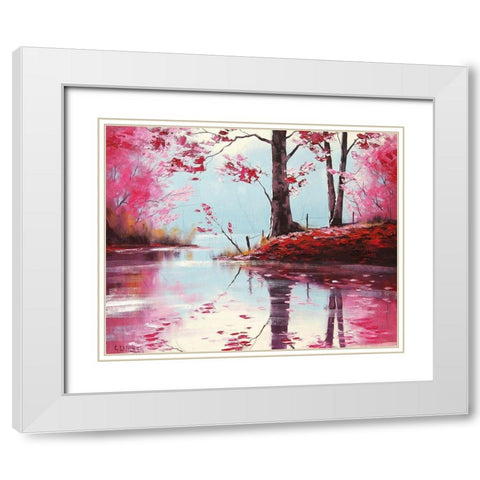 Pink Lake Painting White Modern Wood Framed Art Print with Double Matting by Gercken, Graham