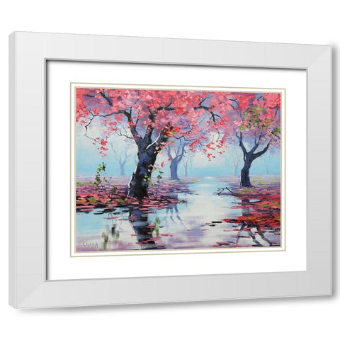 Pink Blossom Tree White Modern Wood Framed Art Print with Double Matting by Gercken, Graham