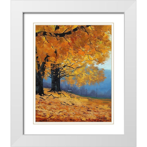 Autumn Leaves Painting White Modern Wood Framed Art Print with Double Matting by Gercken, Graham