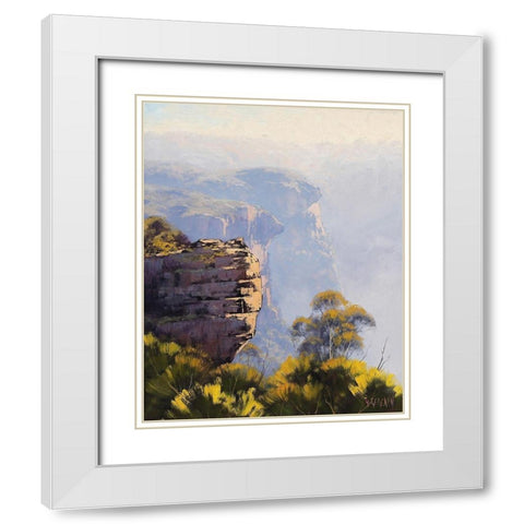 Blue Mountains Cliffs White Modern Wood Framed Art Print with Double Matting by Gercken, Graham