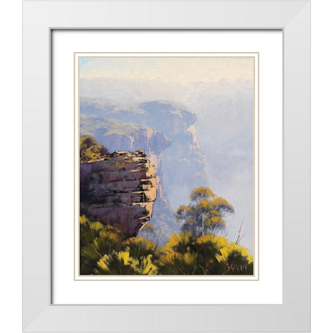 Blue Mountains Cliffs White Modern Wood Framed Art Print with Double Matting by Gercken, Graham