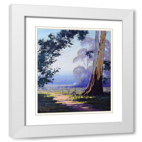 Kangaroo and Gum Tree White Modern Wood Framed Art Print with Double Matting by Gercken, Graham
