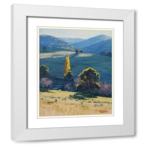 Tarama Sheep Farm Australia White Modern Wood Framed Art Print with Double Matting by Gercken, Graham