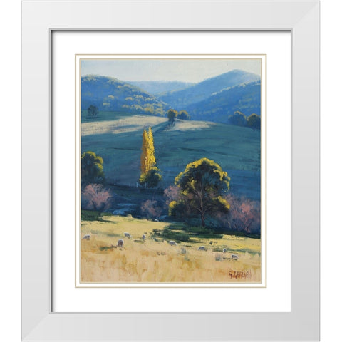 Tarama Sheep Farm Australia White Modern Wood Framed Art Print with Double Matting by Gercken, Graham