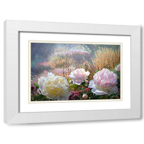 Three Peonies White Modern Wood Framed Art Print with Double Matting by Kopania, Zbigniew