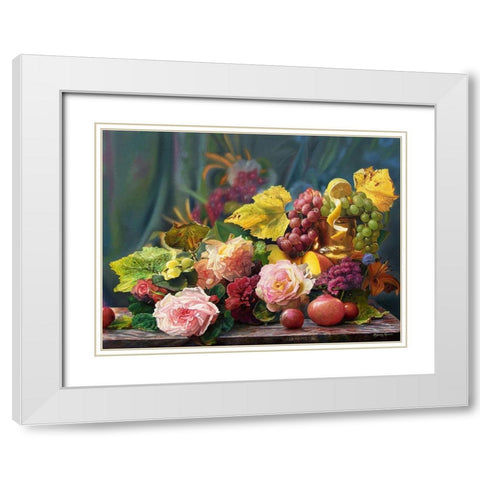 Roses and Grapes White Modern Wood Framed Art Print with Double Matting by Kopania, Zbigniew